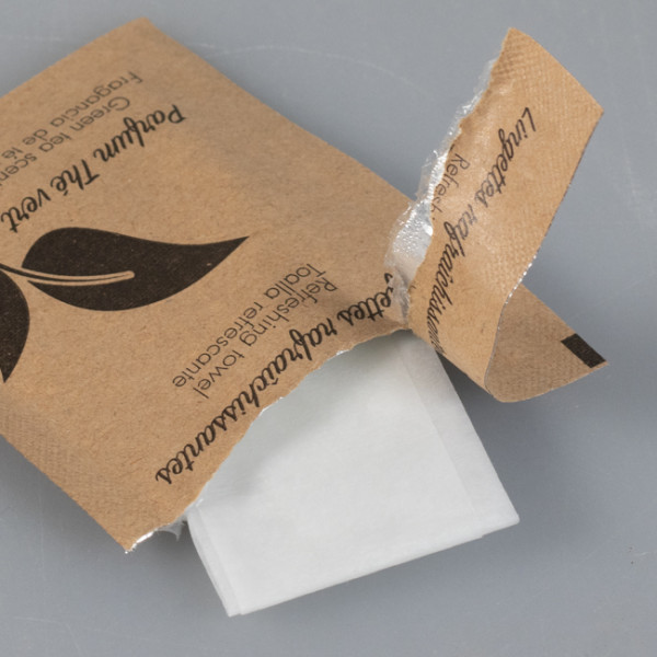 lingette rafraîchissante thé vert, verrines, serviette aspect tissu kraft kangourou