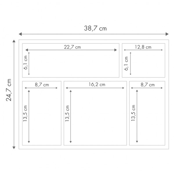 Plateau-repas luxe noir blanc 5 compartiments 38.7x24.7cm.