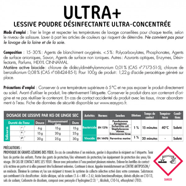 lessive en poudre professionnelle atomisée désinfectante