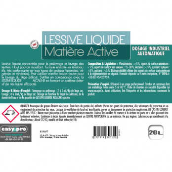 Lessive liquide matière active 20 L - Spécial dosage automatique