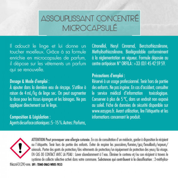 Assouplissant liquide professionnel avec microcapsules