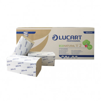 Essuie-mains enchevêtré plié V - Ouate recyclée havane 2 plis - 20 x 190 feuilles 21 x 21 cm