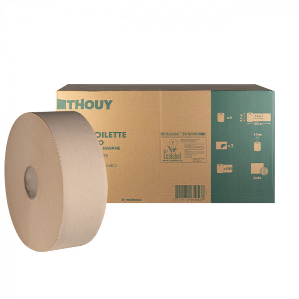 Papier toilette 2 plis - Ouate recyclée havane - Maxi jumbo de 350 m