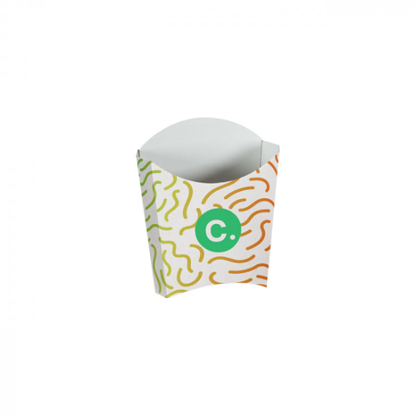 Étui à frites personnalisé en carton blanc 135 g - Impression quadrichromie couleurs illimitées