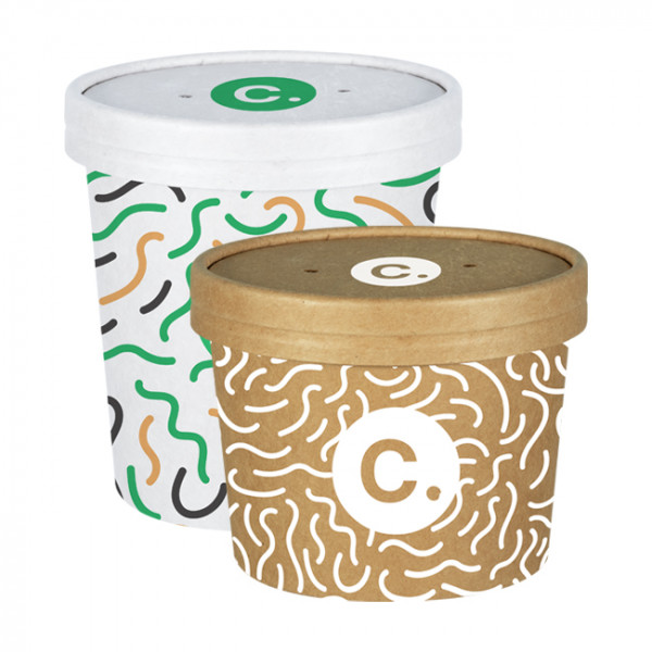 Pots à soupe en carton blanc ou kraft personnalisés Custo packaging