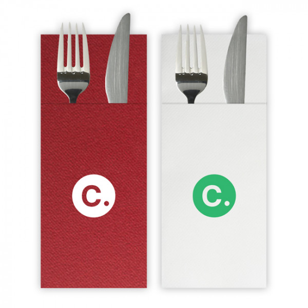 Serviettes en papier kangourou pliées en pochette personnalisée avec logo Custo packaging
