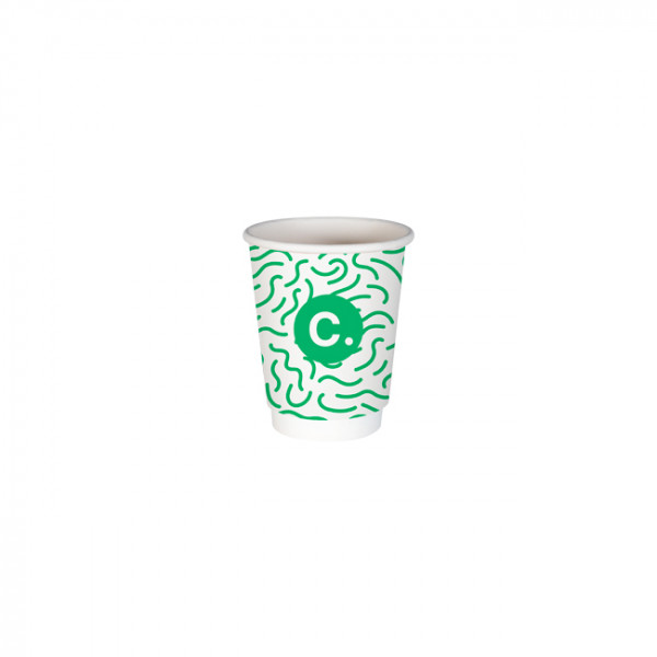Gobelet 8 Oz 100% carton 0% plastique double paroi personnalisé - Impression jusqu'à 3 couleurs