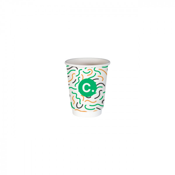 Gobelet 8 Oz 100% carton 0% plastique double paroi personnalisé - Impression jusqu'à 3 couleurs