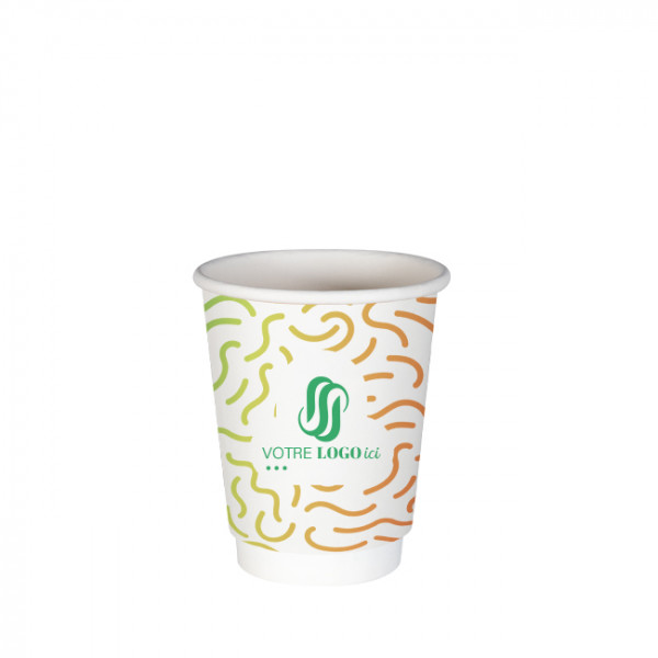 Gobelet 8 Oz 100% carton 0% plastique double paroi personnalisé - Impression couleurs illimitées