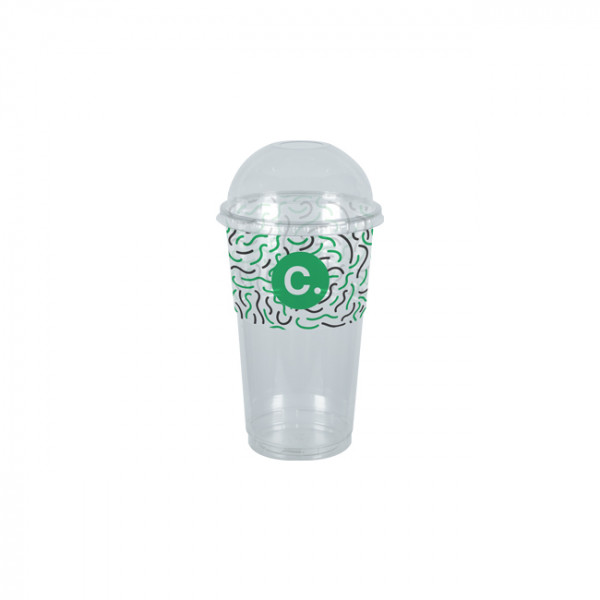 Gobelet à milkshake personnalisé en PET avec couvercle dôme 30 cL - Impression jusqu'à 4 couleurs