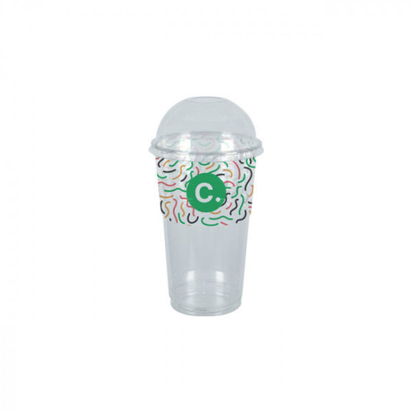 Gobelet à milkshake personnalisé en PET avec couvercle dôme 30 cL - Impression jusqu'à 4 couleurs