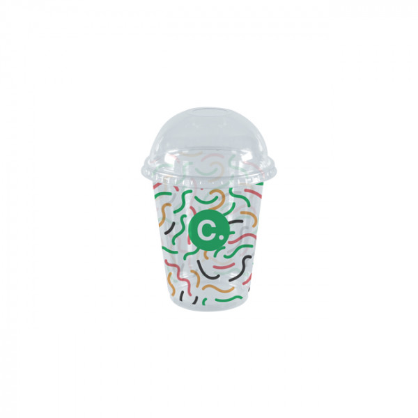 Gobelet à milkshake personnalisé en PET avec couvercle dôme 55 cL - Impression jusqu'à 4 couleurs
