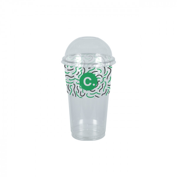Gobelet à milkshake personnalisé en PET avec couvercle dôme 65 cL - Impression jusqu'à 4 couleurs