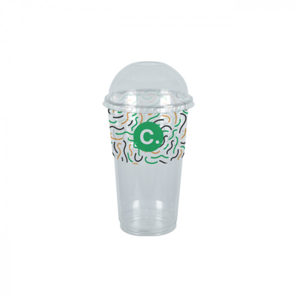 Gobelet à milkshake personnalisé en PET avec couvercle dôme 65 cL - Impression jusqu'à 4 couleurs