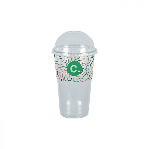 Gobelet à milkshake personnalisé en PET avec couvercle dôme 65 cL - Impression jusqu'à 4 couleurs