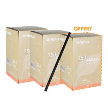 Paille droite en carton noir 20 cm Ø 8 mm : LOT DE 3 BOÎTES