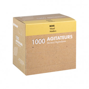 Boîte distributrice de 1000 agitateurs en bois 11 cm