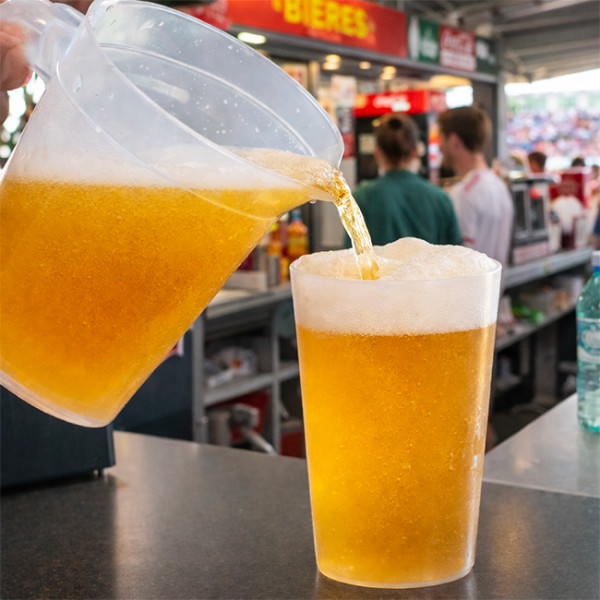 Servir une bière avec un carafe en plastique dans un gobelet réutilisable