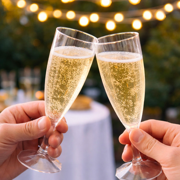 Personne qui trinque avec flûte en champagne durant soirée
