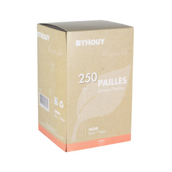 Paille droite en carton noir 20 cm Ø 8 mm