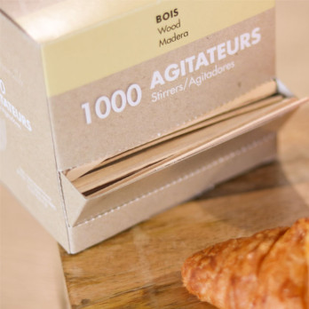 Boîte distributrice de 1000 agitateurs en bois 14 cm