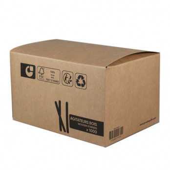 Boîte distributrice de 1000 agitateurs en bois 14 cm