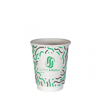Gobelet 8 Oz 100% carton 0% plastique double paroi personnalisé - Impression jusqu'à 3 couleurs