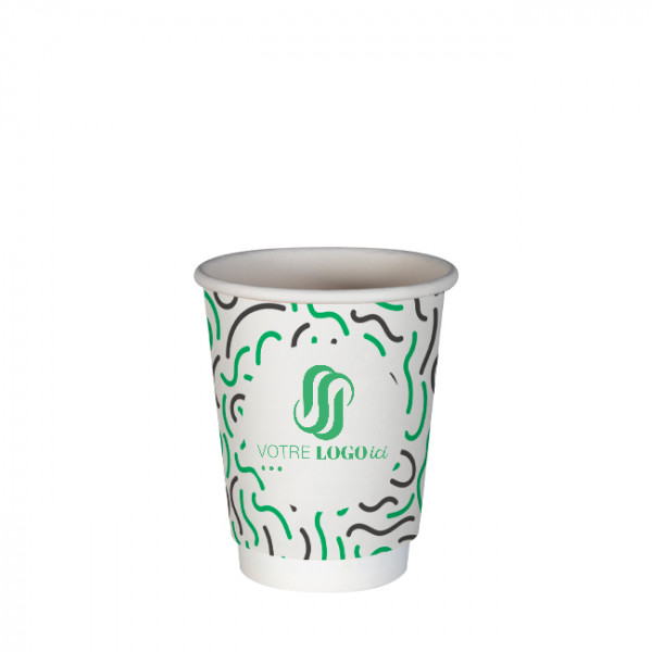 Gobelet 8 Oz 100% carton 0% plastique double paroi personnalisé - Impression 2 couleurs