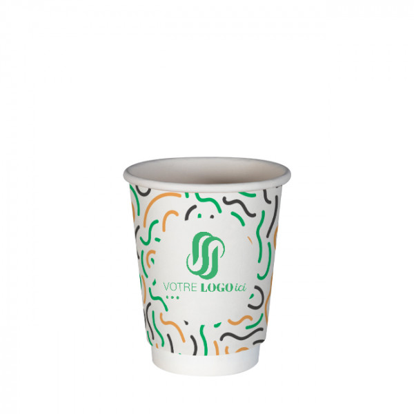 Gobelet 8 Oz 100% carton 0% plastique double paroi personnalisé - Impression 3 couleurs