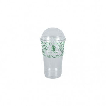 Pot alimentaire en plastique personnalisé 30 cL + couvercle dôme à trou - Impression jusqu'à 4 couleurs