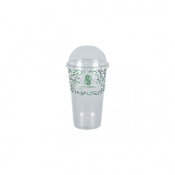 Pot alimentaire en plastique personnalisé 30 cL + couvercle dôme à trou - Impression jusqu'à 4 couleurs