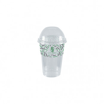 Pot alimentaire en plastique personnalisé 35 cL + couvercle dôme à trou - Impression jusqu'à 4 couleurs