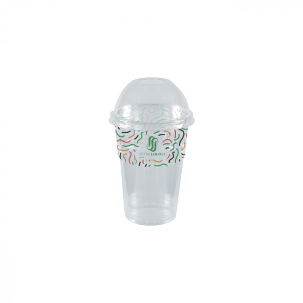 Gobelet à milkshake personnalisé en PET avec couvercle dôme 35 cL - Impression jusqu'à 4 couleurs