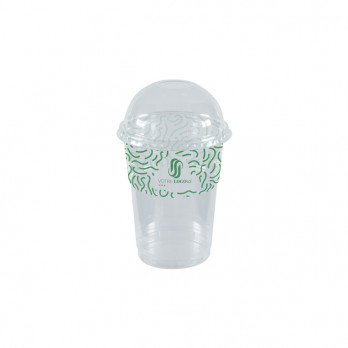 Pot alimentaire en plastique personnalisé 45 cL + couvercle dôme à trou - Impression jusqu'à 4 couleurs