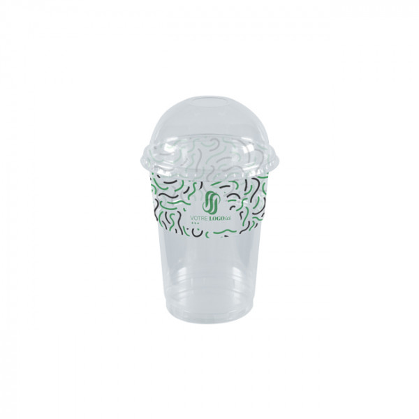 Gobelet à milkshake personnalisé en PET avec couvercle dôme 45 cL - Impression jusqu'à 4 couleurs