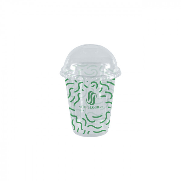 Gobelet à milkshake personnalisé en PET avec couvercle dôme 55 cL - Impression jusqu'à 4 couleurs
