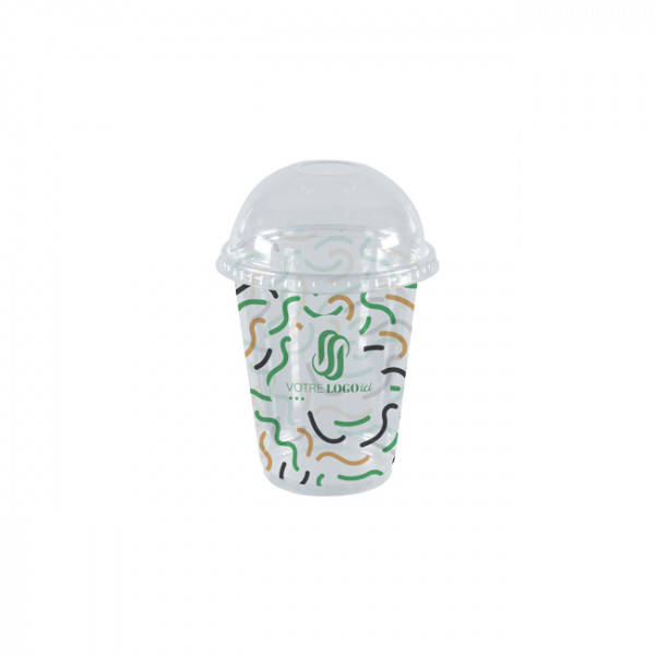 Gobelet à milkshake personnalisé en PET avec couvercle dôme 55 cL - Impression jusqu'à 4 couleurs