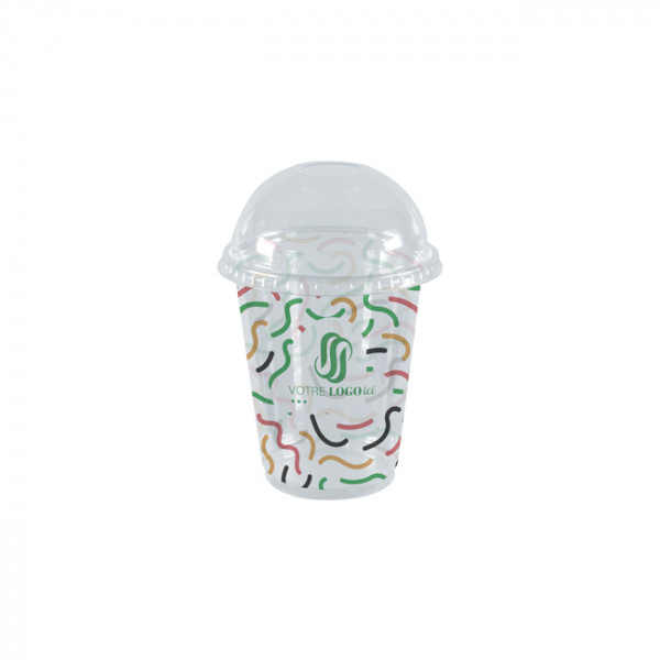Gobelet à milkshake personnalisé en PET avec couvercle dôme 55 cL - Impression jusqu'à 4 couleurs