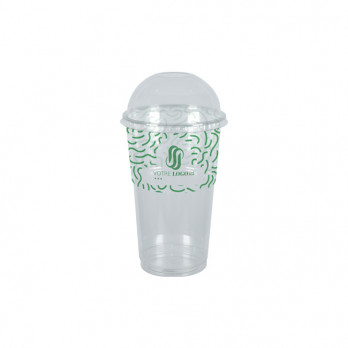 Pot alimentaire en plastique personnalisé 65 cL + couvercle dôme à trou - Impression jusqu'à 4 couleurs