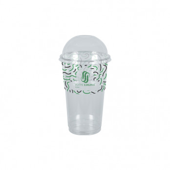 Pot alimentaire en plastique personnalisé 65 cL + couvercle dôme à trou - Impression jusqu'à 4 couleurs
