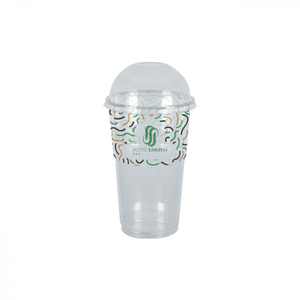 Gobelet à milkshake personnalisé en PET avec couvercle dôme 65 cL - Impression jusqu'à 4 couleurs