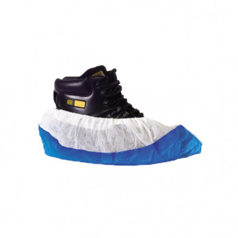 Surchaussure blanche avec semelle anti-dérapante bleue
