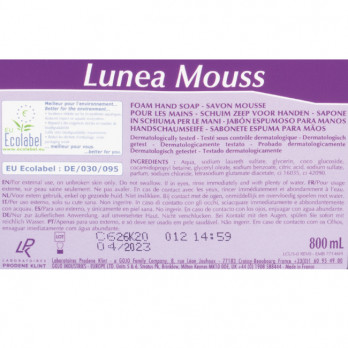Distributeur Alphamouss M + lotion lunéa Mouss mains Ecolabel 800 mL