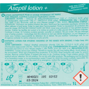 Lotion antiseptique virucide Aseptil+ mains 1 L
