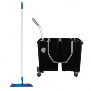 Kit chariot de lavage avec presse Clevy 2 seaux de 15 L + balai Speedy