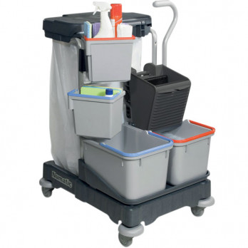 Chariot de ménage complet avec presse - 2 seaux de 5 L + 2 seaux de 15 L