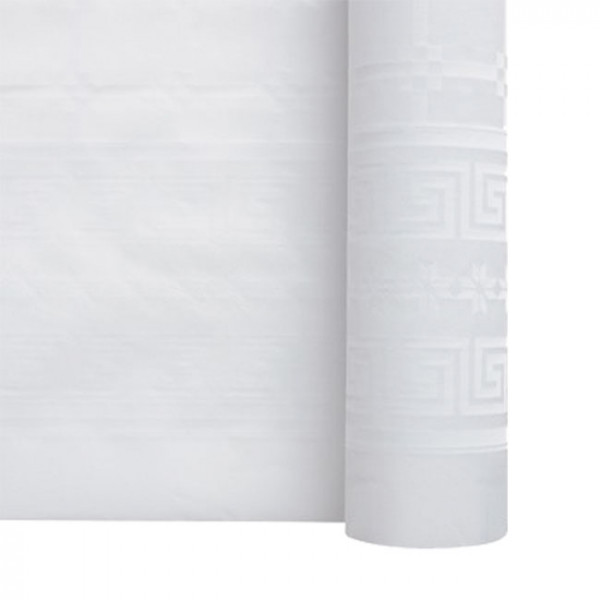 Nappe en papier damassé blanc économique en rouleau 1,18 x 100 m.