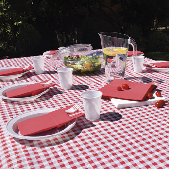 Nappe en papier damassé vichy rouge et blanc en rouleau 1,18 x 25 m