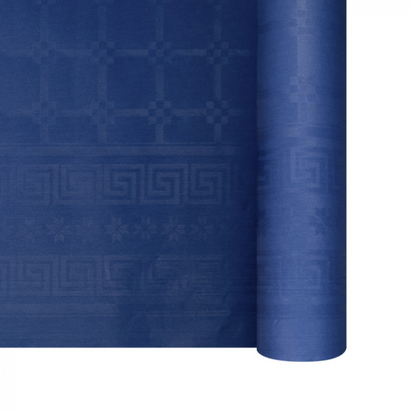 Nappe en papier damassé bleu en rouleau 1,18 x 25 m
