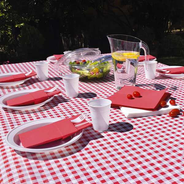 Nappe en papier à carreaux rouges et blanc vichy guinguette
